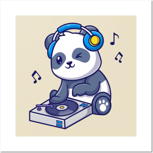 Cute Panda Playing DJ Music Cartoon Posters and Art